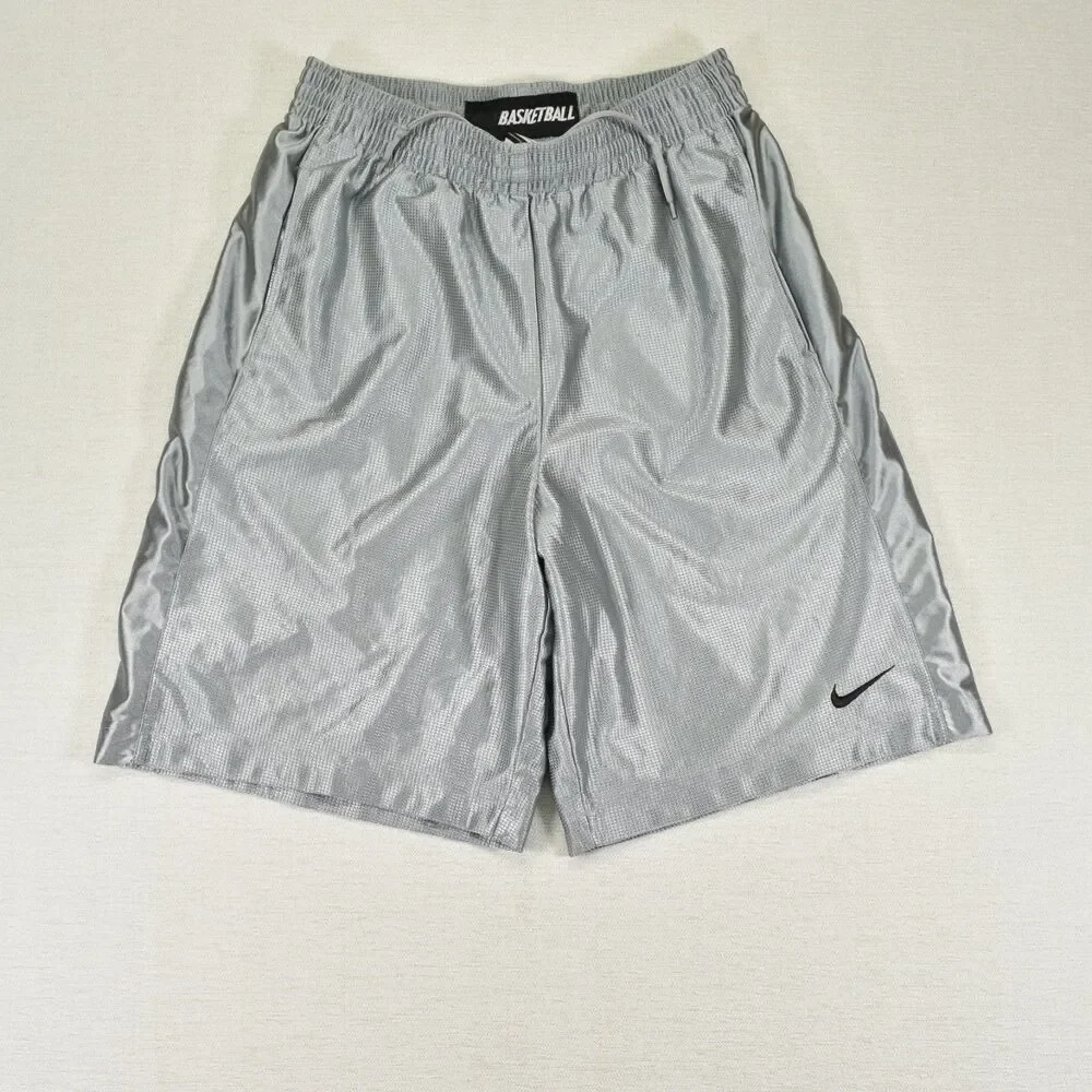 Nike Men’s Medium Dazzle Basketball Shorts Mens Gray Silky Shiny Swoosh